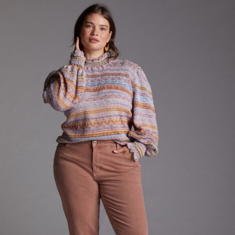 Cecilia Prado Anthropologie sweater knit pastel puff balloon sleeve mock neck - Picture 1 of 7